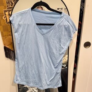 SHEIN Light Blue V-Neck Short Sleeve Top